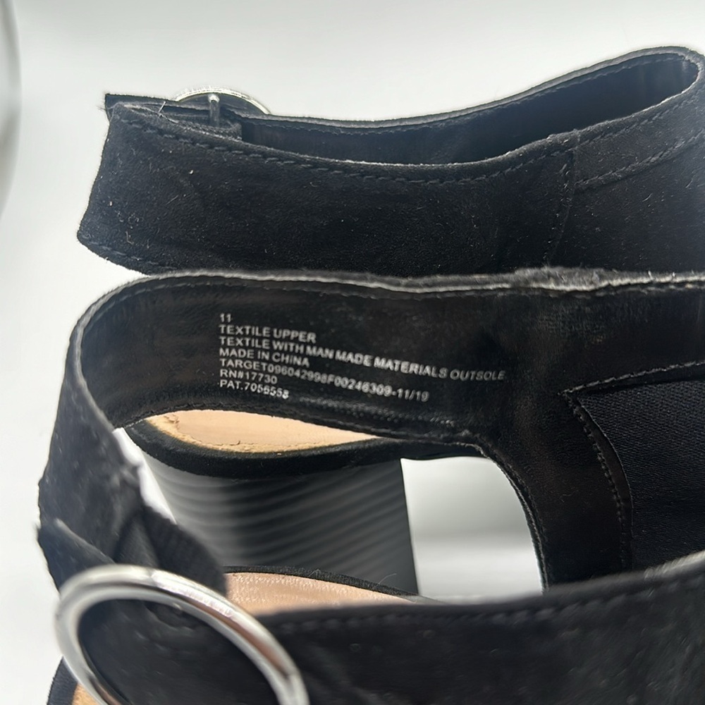 A New Day Rhea Open Toe Block Heels Black Faux Suede Size 11 - Picture 8 of 14